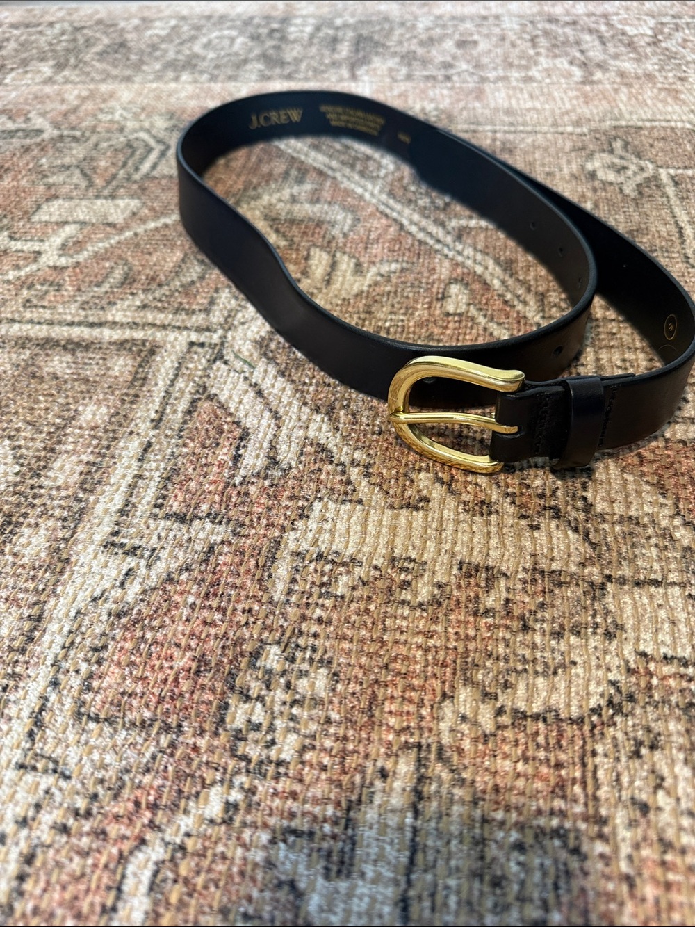 J. Crew Black Leather Belt with Gold-Tone Double-Prong Buckle
